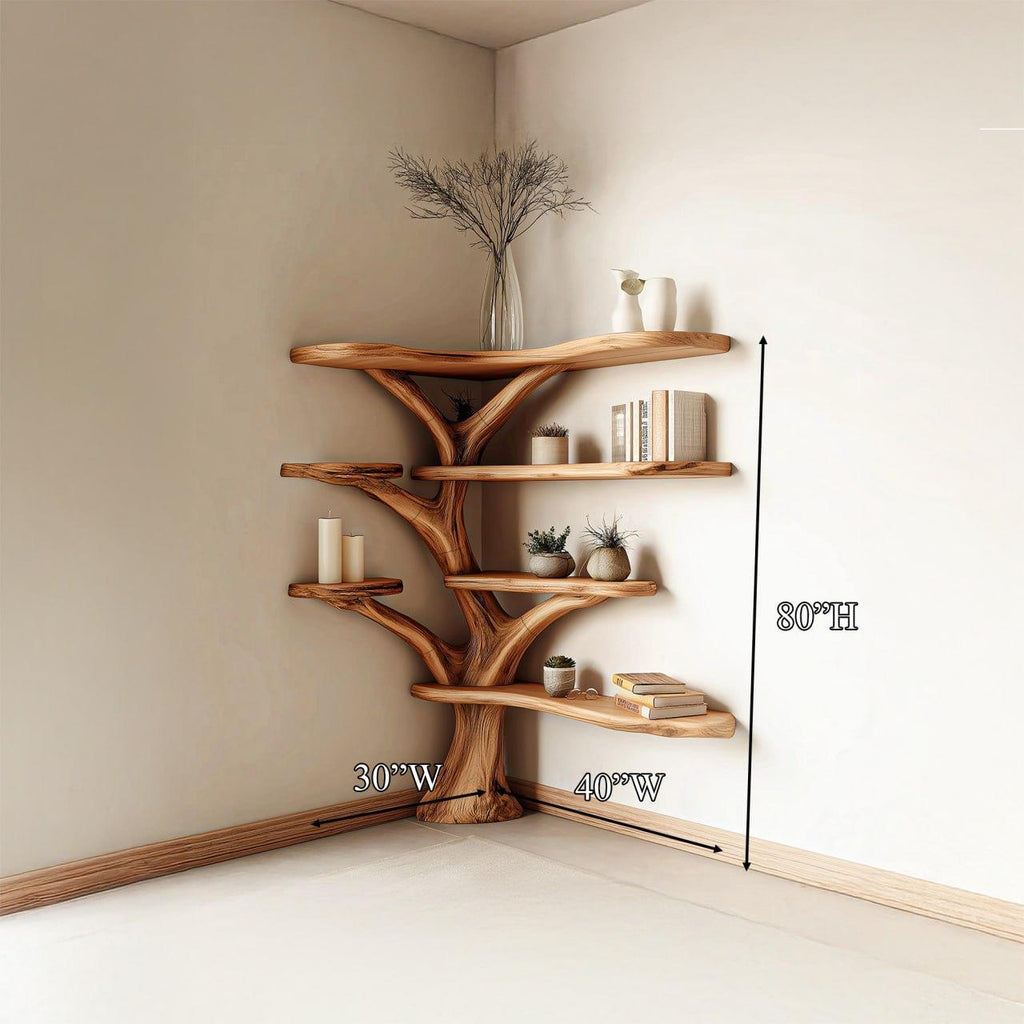 Rustic Corner Tree Bookshelf Living Room SINLSATB233