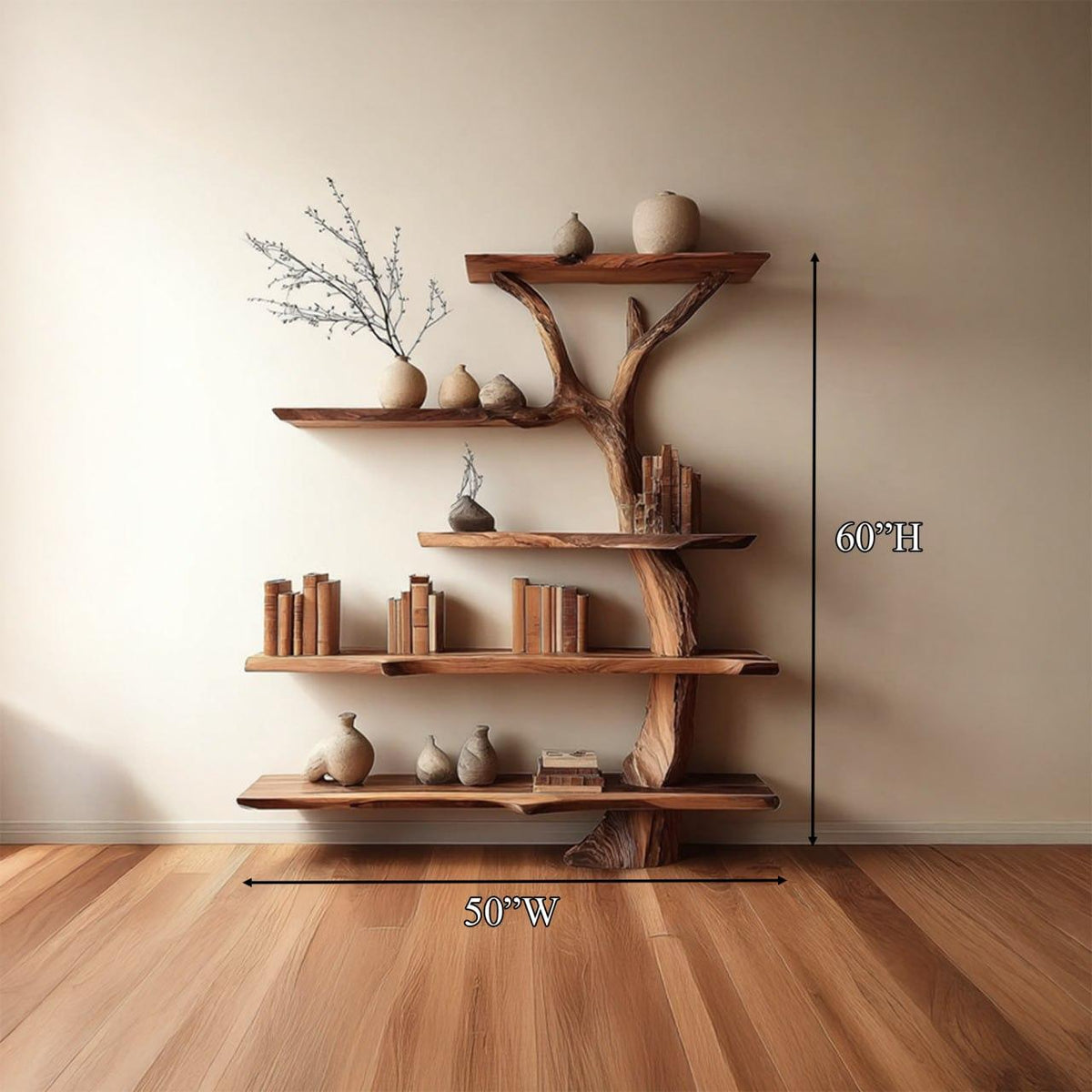 Midcentury Tree Bookshelf Office Entry