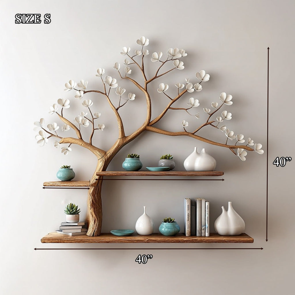 Rustic Tree Shelf Wall Living Room