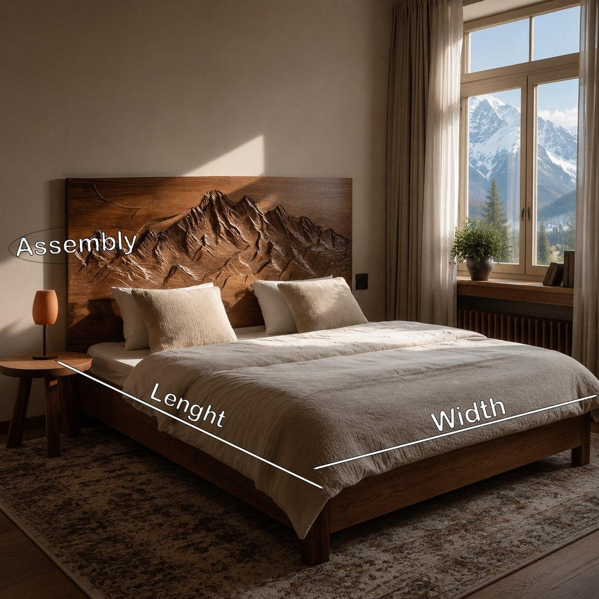 Rustic Mountain Headboard And Bed Frame For Bedroom Or Chalet SITHHNWO007