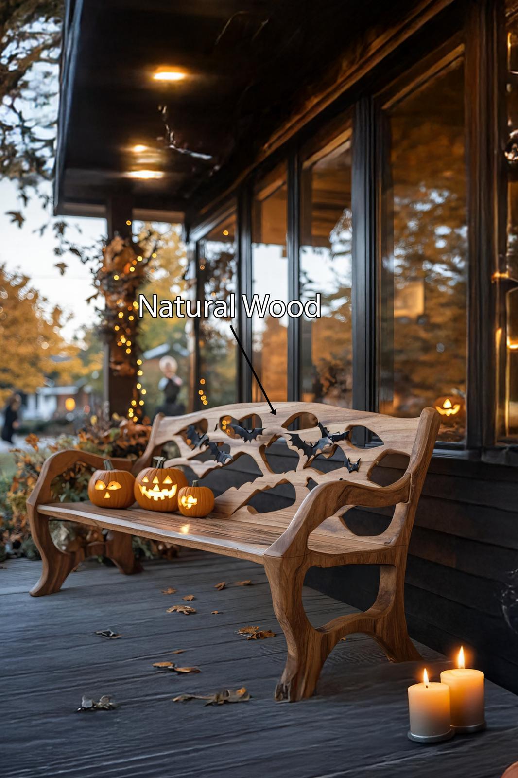 Spry Interior Rustic Solid Wood Halloween Bench, Spooky Garden Park Bench, Outdoor Patio Porch Halloween Festival Party Seating, SILDTTNHOB031
