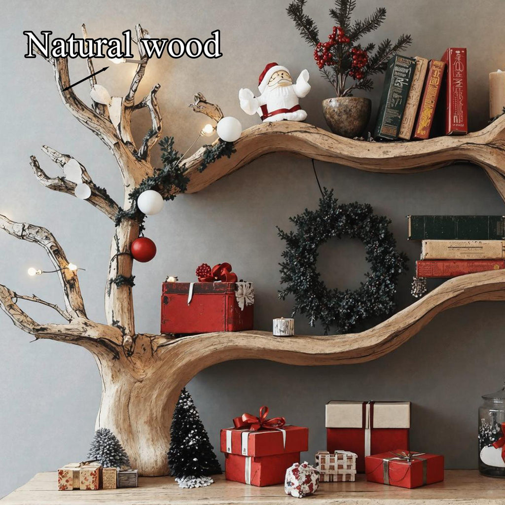 Rustic Entryway Console Table With Tree Bookshelves