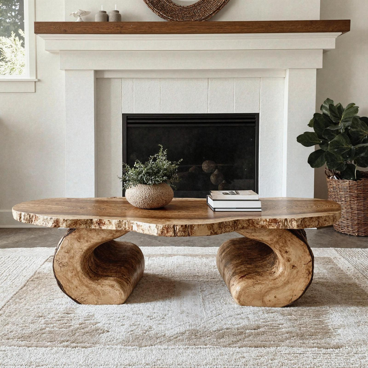 Handcrafted Rustic Wood Coffee Table, Solid Wood Live Edge Central Table for Cozy Living Room Decor