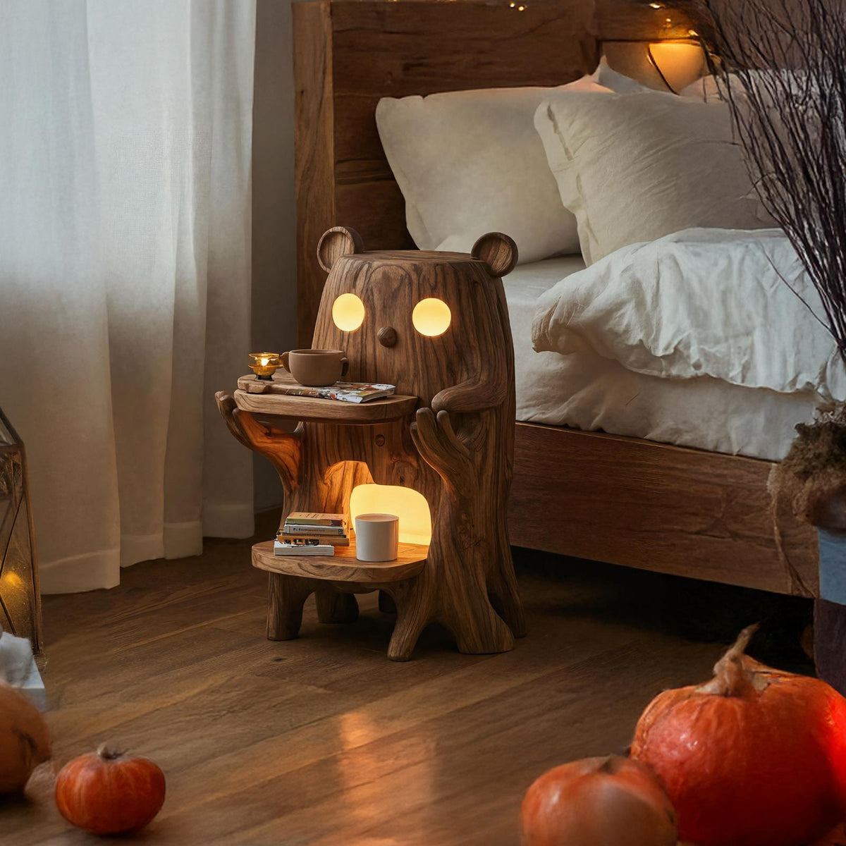 Handcrafted Solid Wood Side Table, Rustic Nightstand & End Table with Storage for Bedroom & Living Room