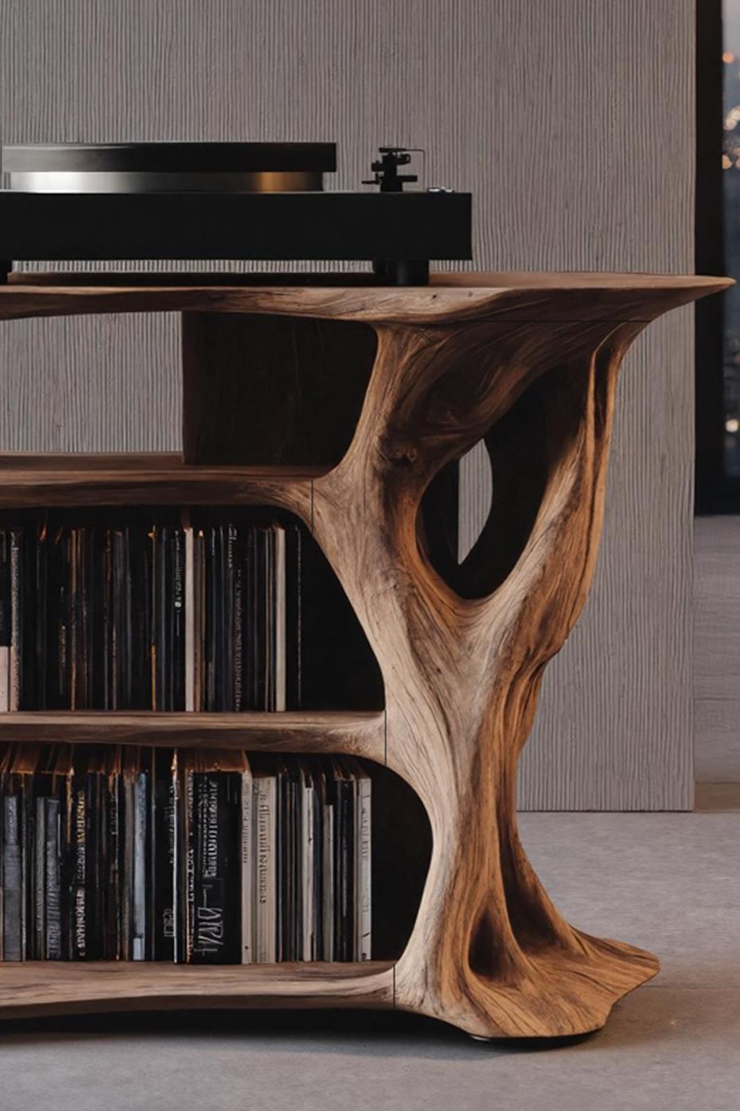 Handcrafted Vinyl Stand With Storage For Bedroom