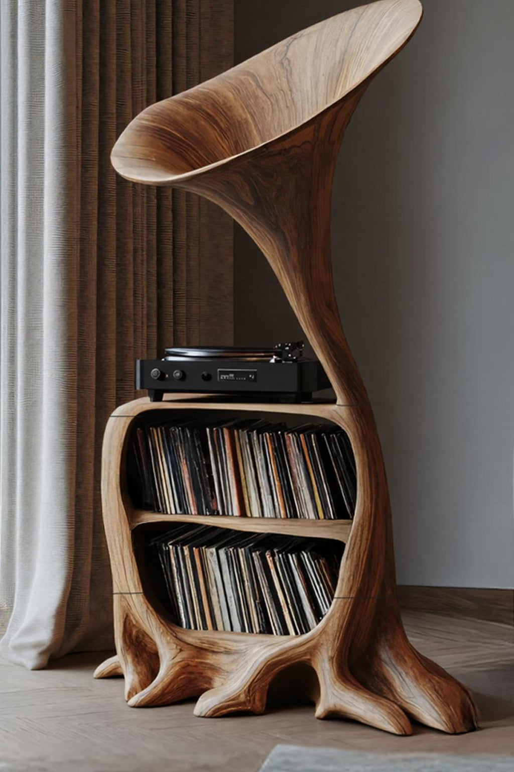 Rustic Wooden Vinyl Storage For Entryway Design
