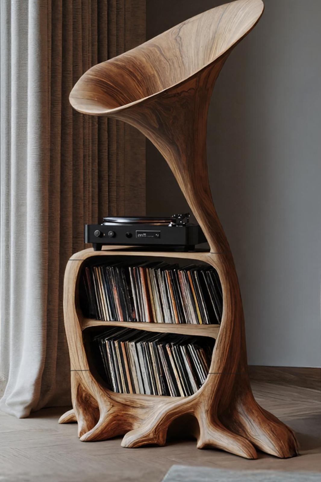 Rustic Wooden Vinyl Storage For Entryway Design