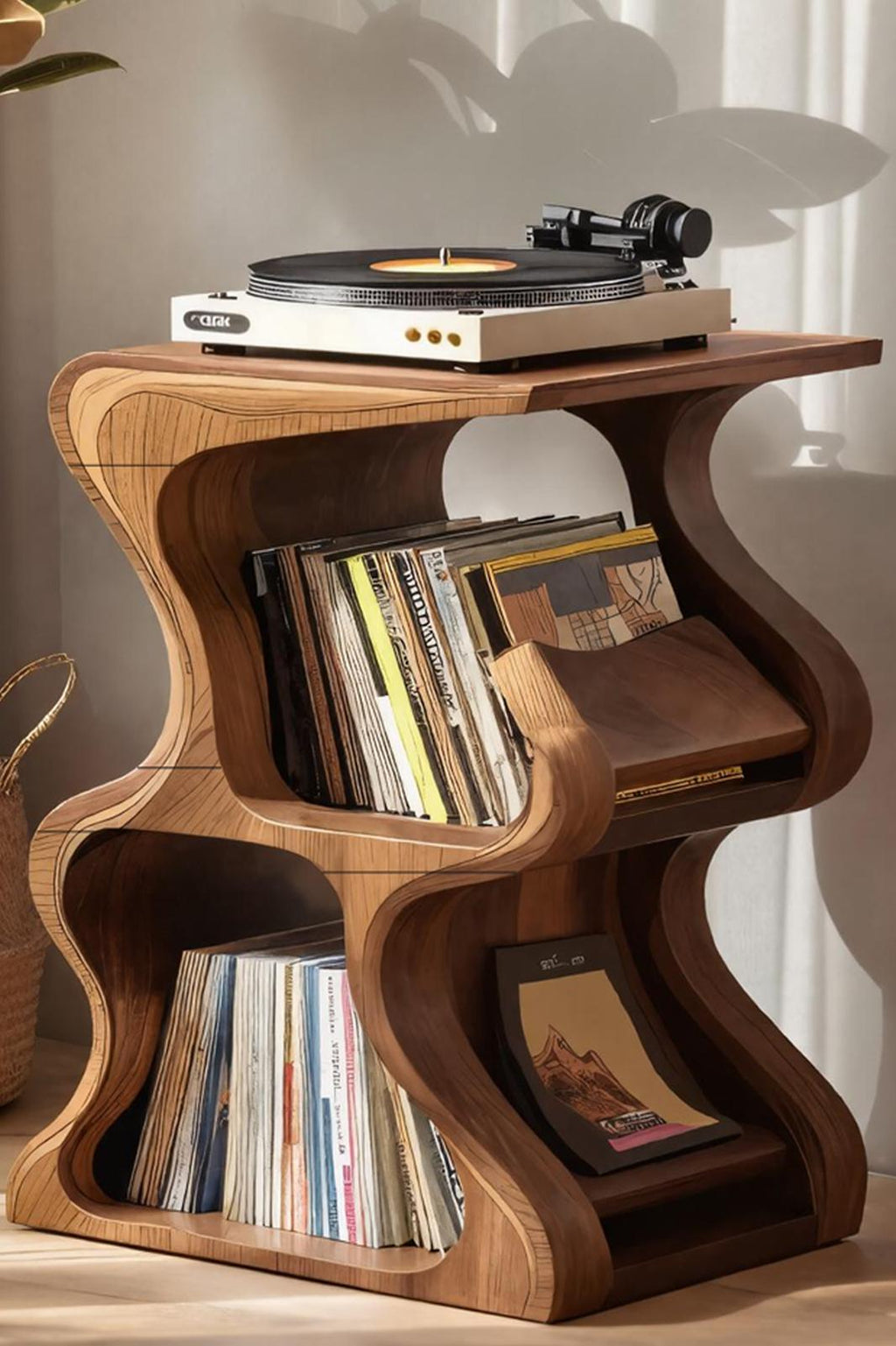Handcrafted Solid Wood Vinyl Record Storage Console, Retro Media Cabinet & Sideboard for Living Room or Bedroom