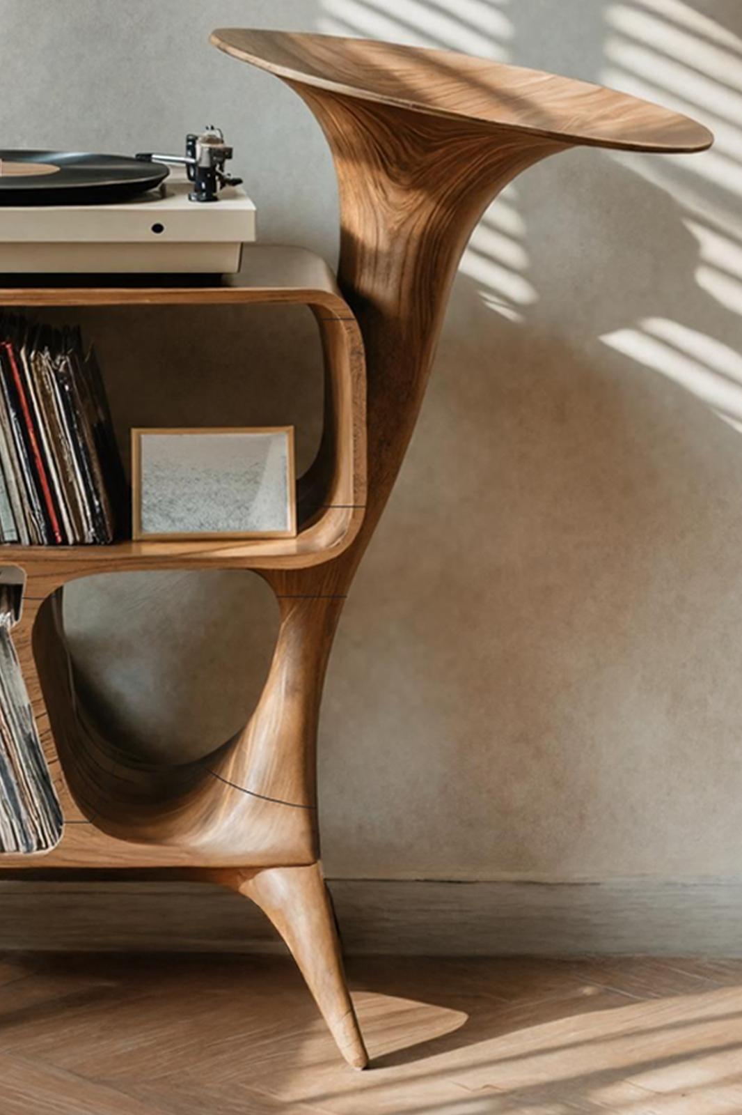 Mid Century Wooden Vinyl Storage For Livingroom Decor