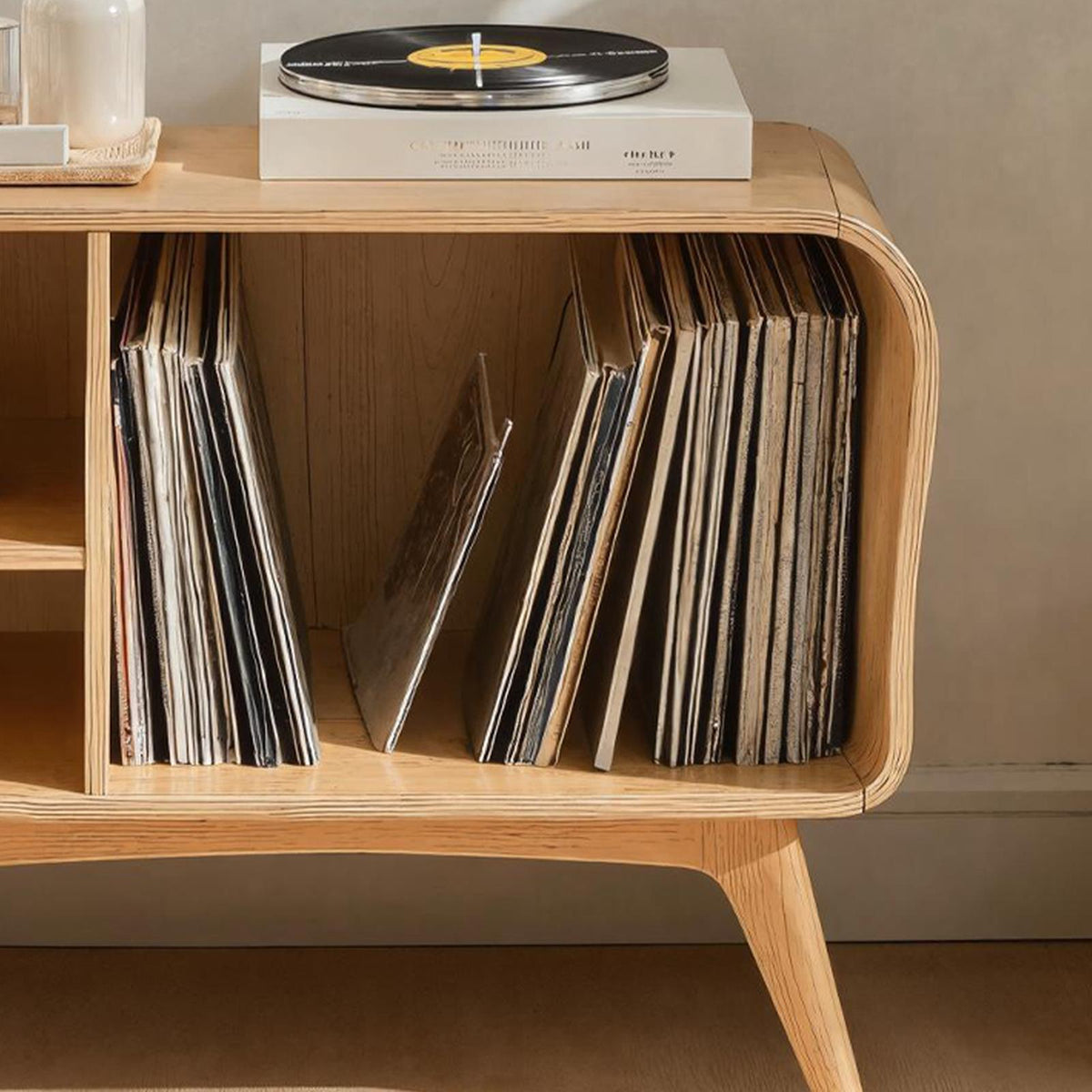 Farmhouse Solid Wood Record Stand For Bedroom Organization