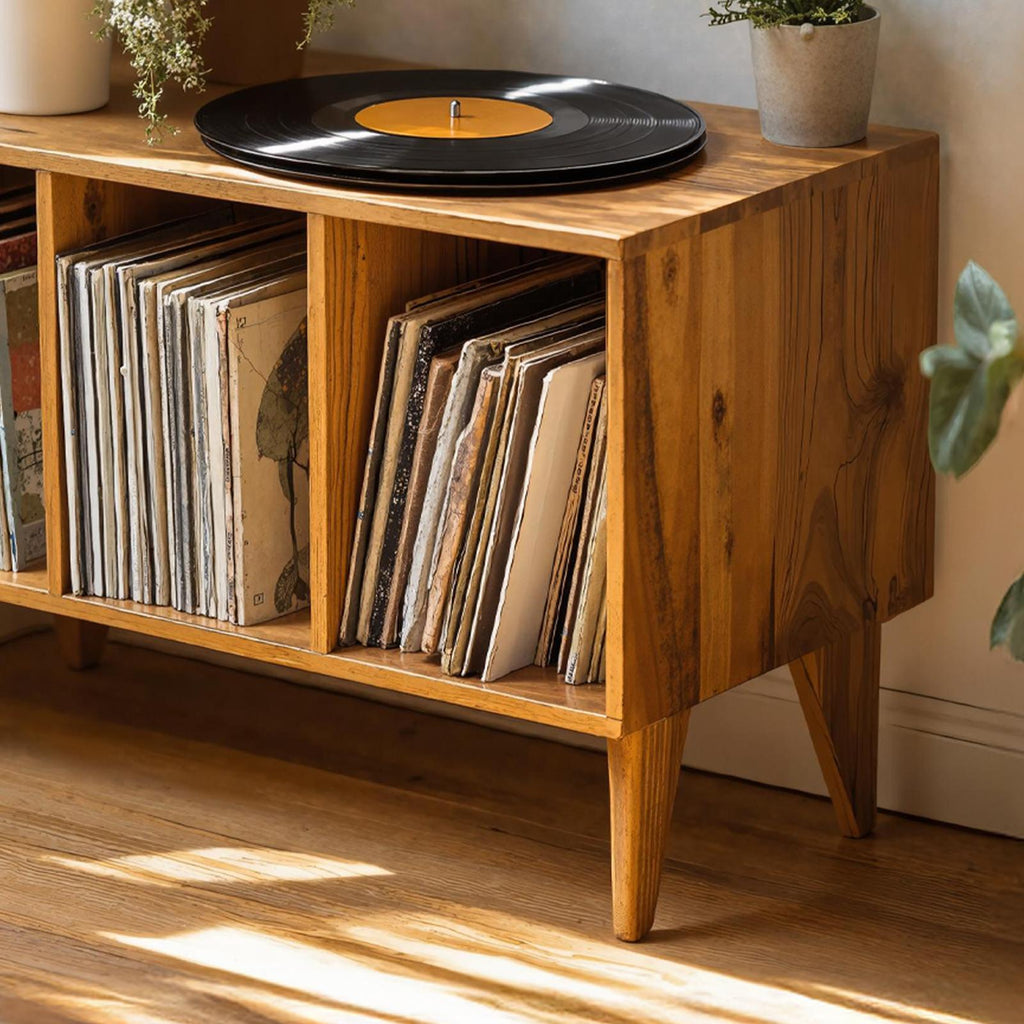 Farmhouse Record Stand For Vinyl Collection In Entryway Area