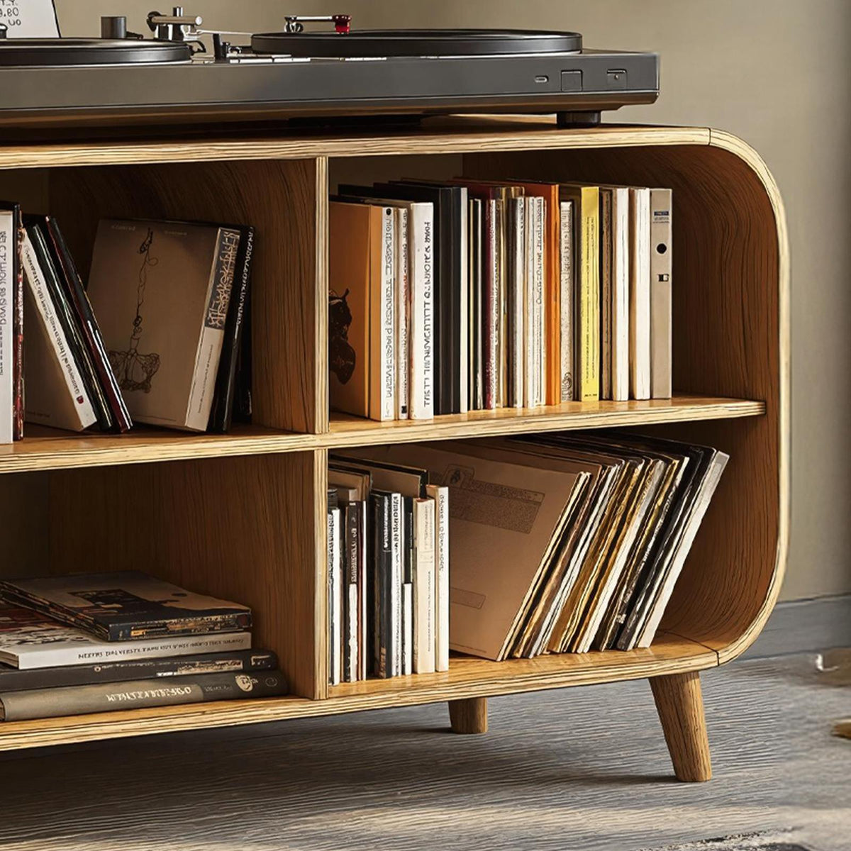 Mid Century Vinyl Record Storage Stand For Entryway Design