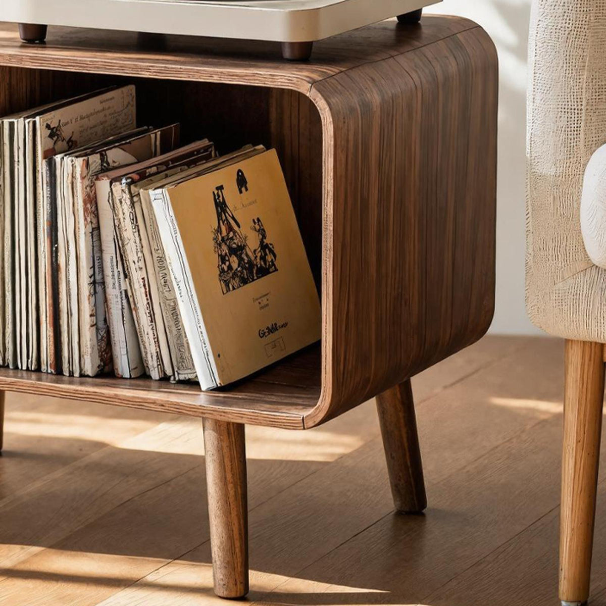 Mid Century Large Record Stand For Vinyl Storage In Bedroom