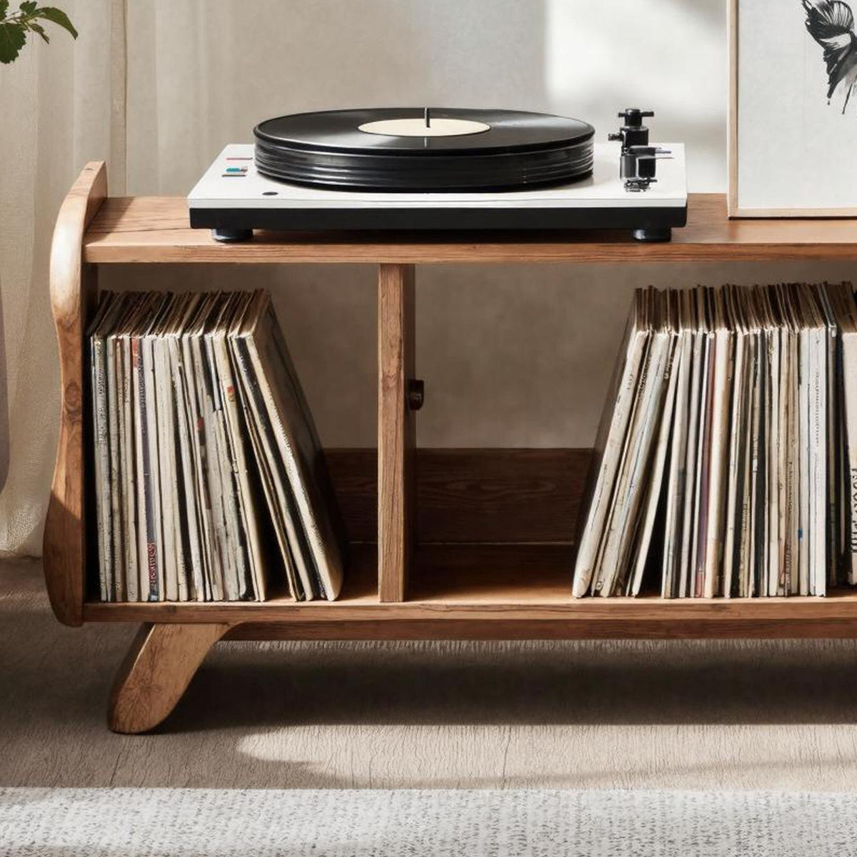 Rustic Record Player Cabinet Solid Wood For Living Room Use