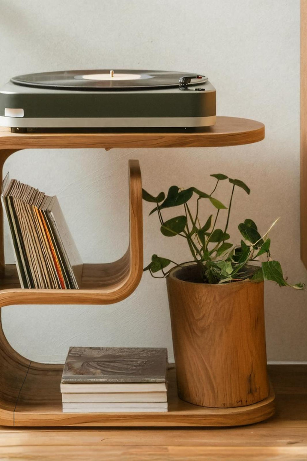 Rustic Wood Vinyl Player Stand For Livingroom Setup