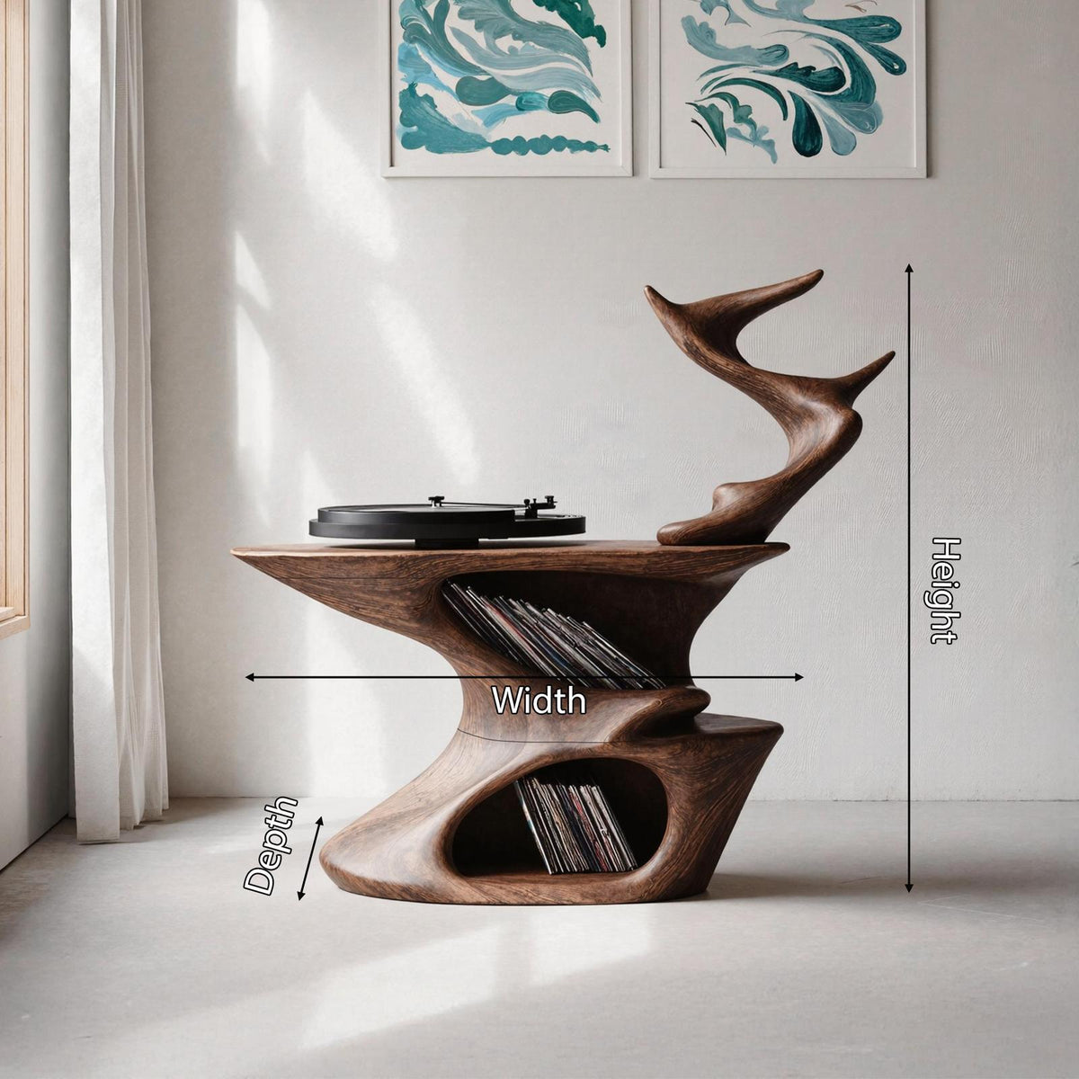 Rustic Live Edge Record Stand For Entryway