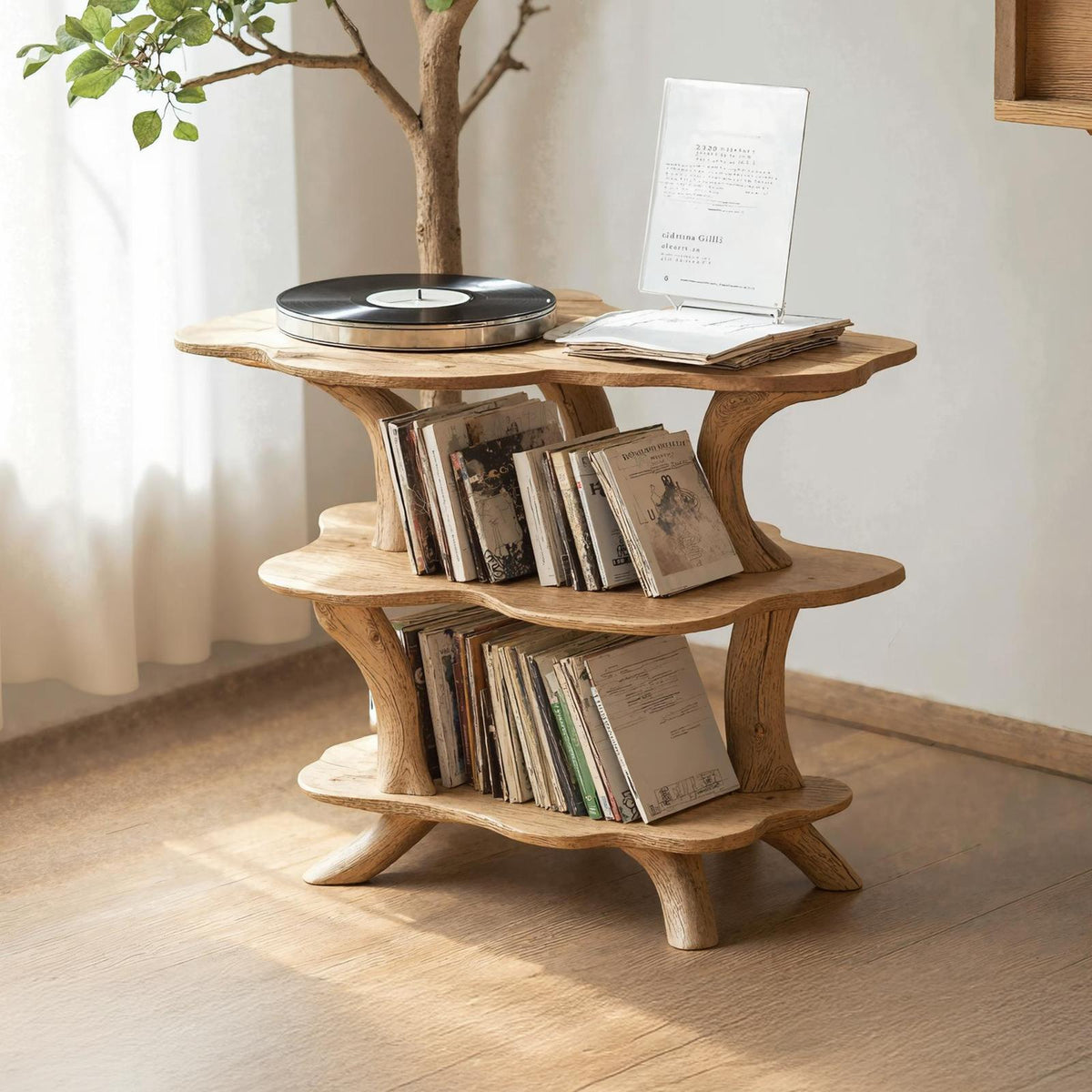 Rustic Large Vinyl Record Stand For Entryway Storage Decor