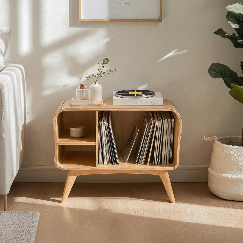 Farmhouse Solid Wood Record Stand For Bedroom Organization