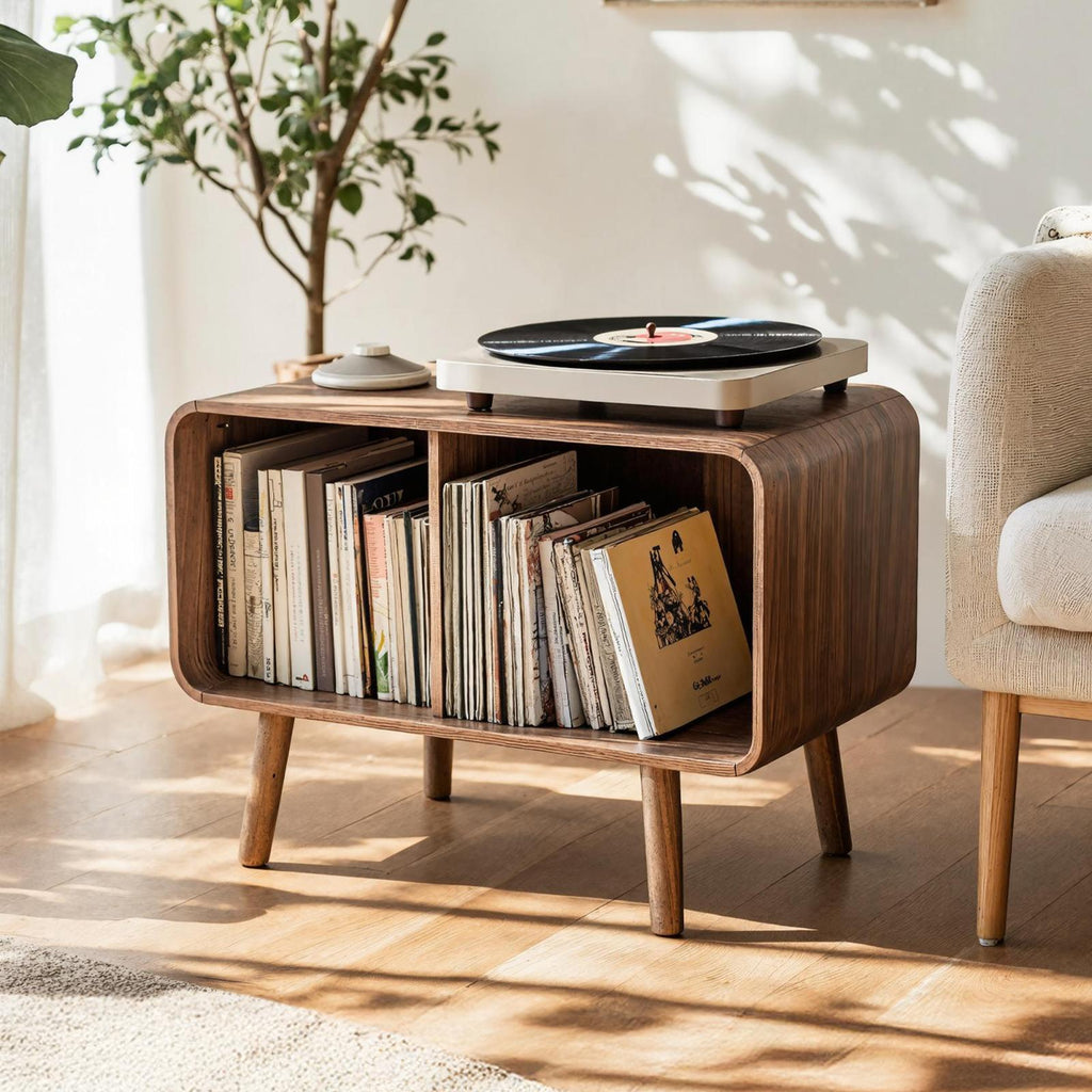 Mid Century Large Record Stand For Vinyl Storage In Bedroom