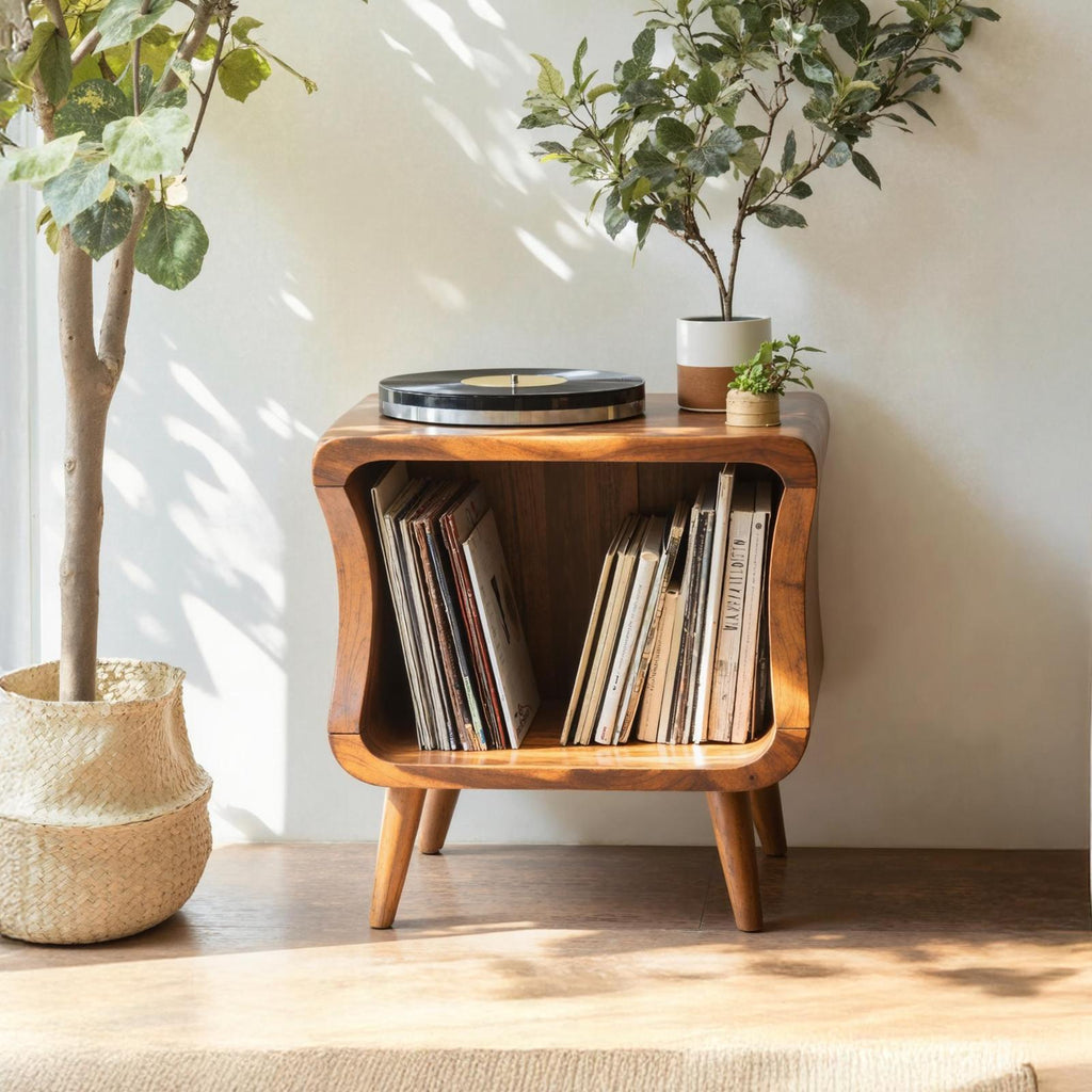 Mid Century Solid Wood Record Player Stand For Living Room