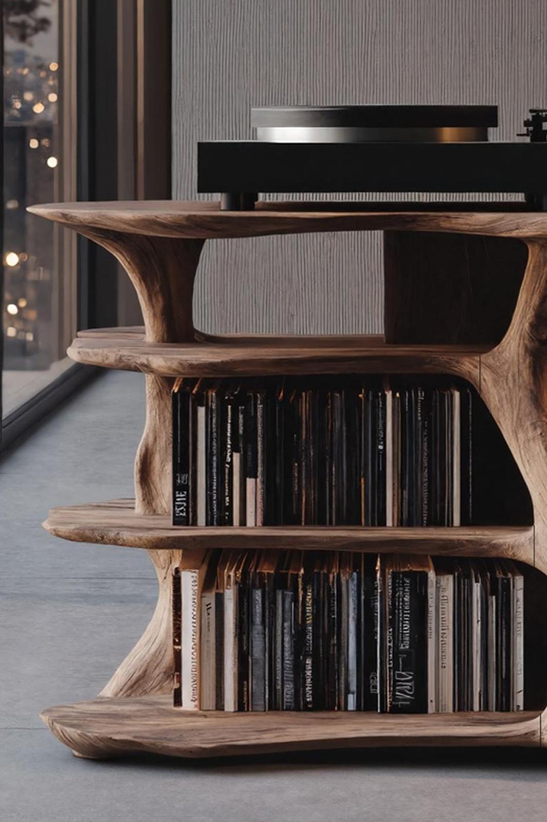 Handcrafted Vinyl Stand With Storage For Bedroom