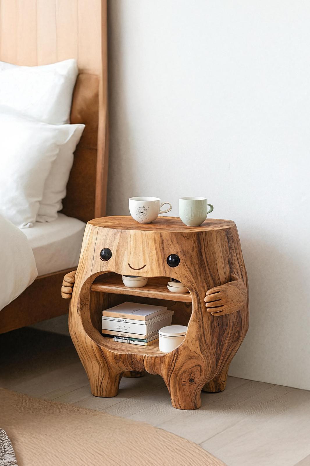 Handcrafted Wooden Nightstand, Solid Wood Bedside Table, Storage Drawer & Shelf for Bedroom Organization