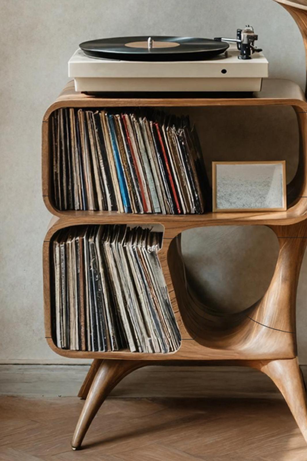 Mid Century Wooden Vinyl Storage For Livingroom Decor