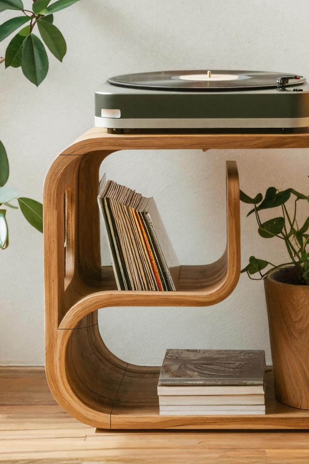 Rustic Wood Vinyl Player Stand For Livingroom Setup