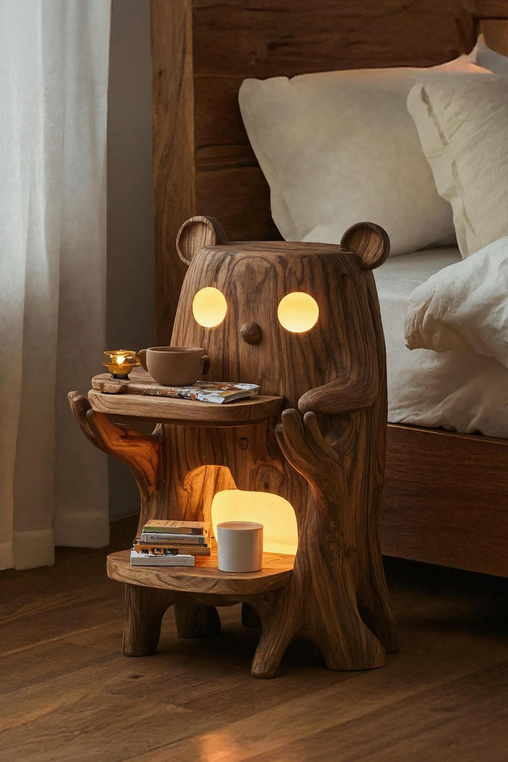 Handcrafted Solid Wood Side Table, Rustic Nightstand & End Table with Storage for Bedroom & Living Room