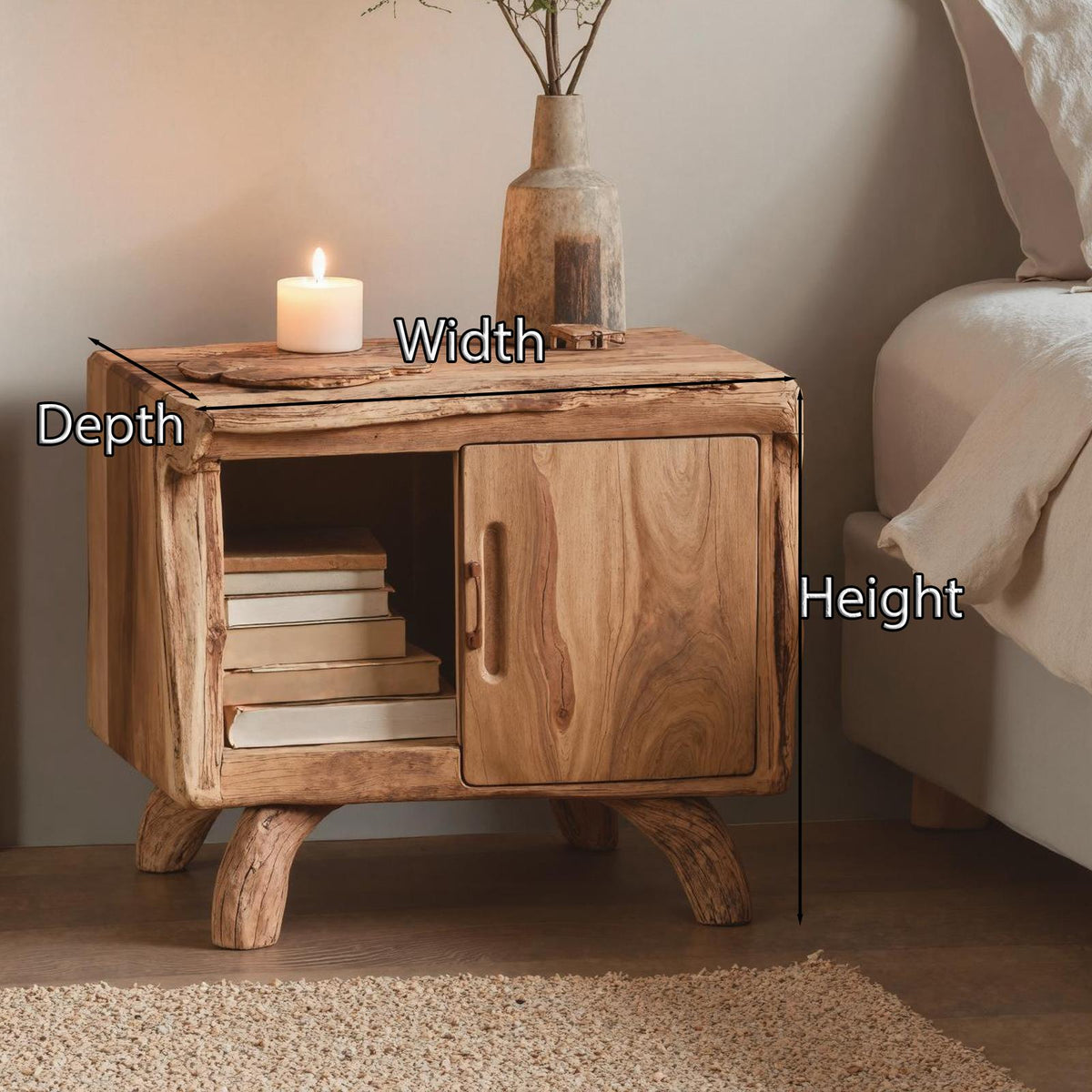 Rustic Solid Wood Nightstand, Handmade Bedside Accent Table for Cozy Bedroom Decor and Storage