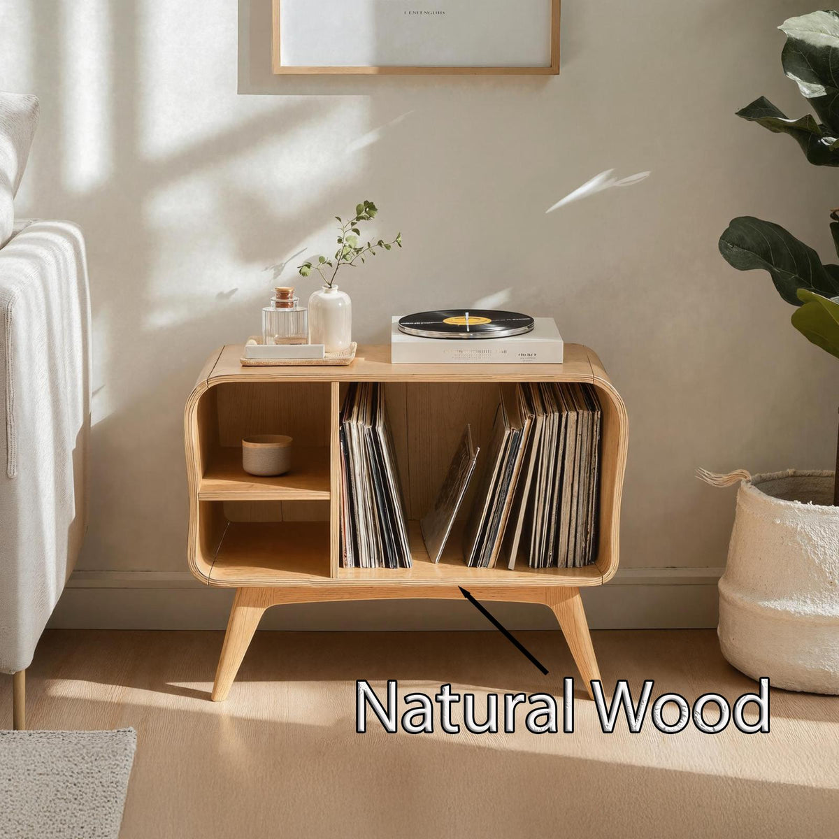 Farmhouse Solid Wood Record Stand For Bedroom Organization