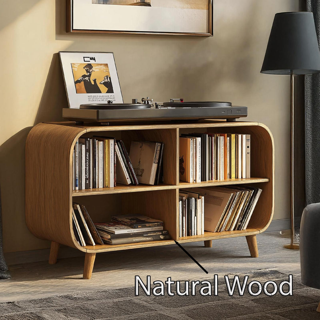 Mid Century Vinyl Record Storage Stand For Entryway Design