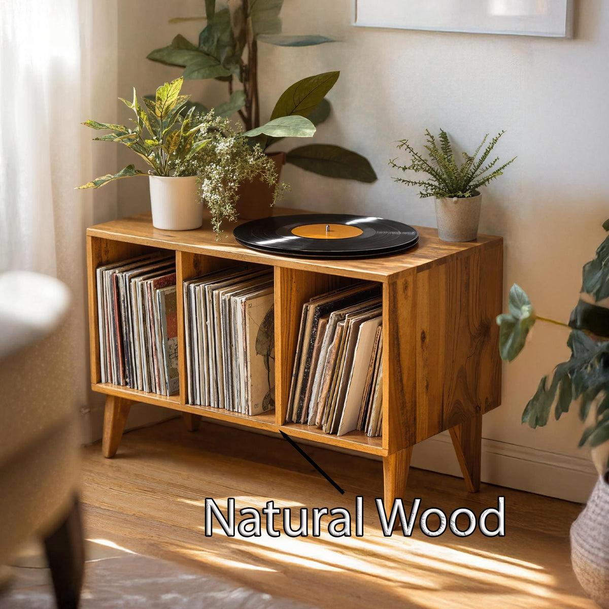 Farmhouse Record Stand For Vinyl Collection In Entryway Area