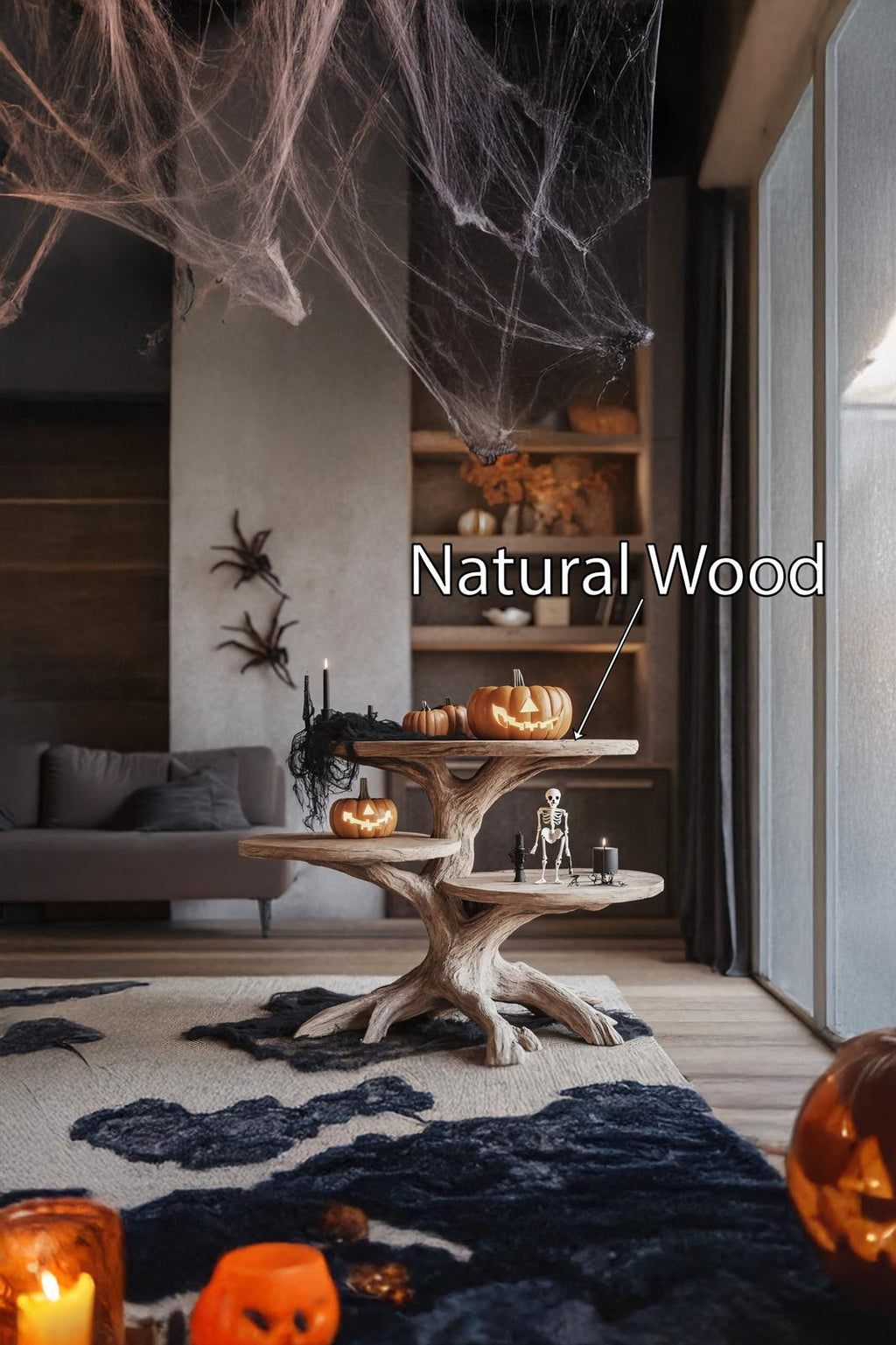 Mid-Century Wooden End Table, Modern Rustic Side Table for Living Room, Spooky Gothic Accent Nightstand Furniture