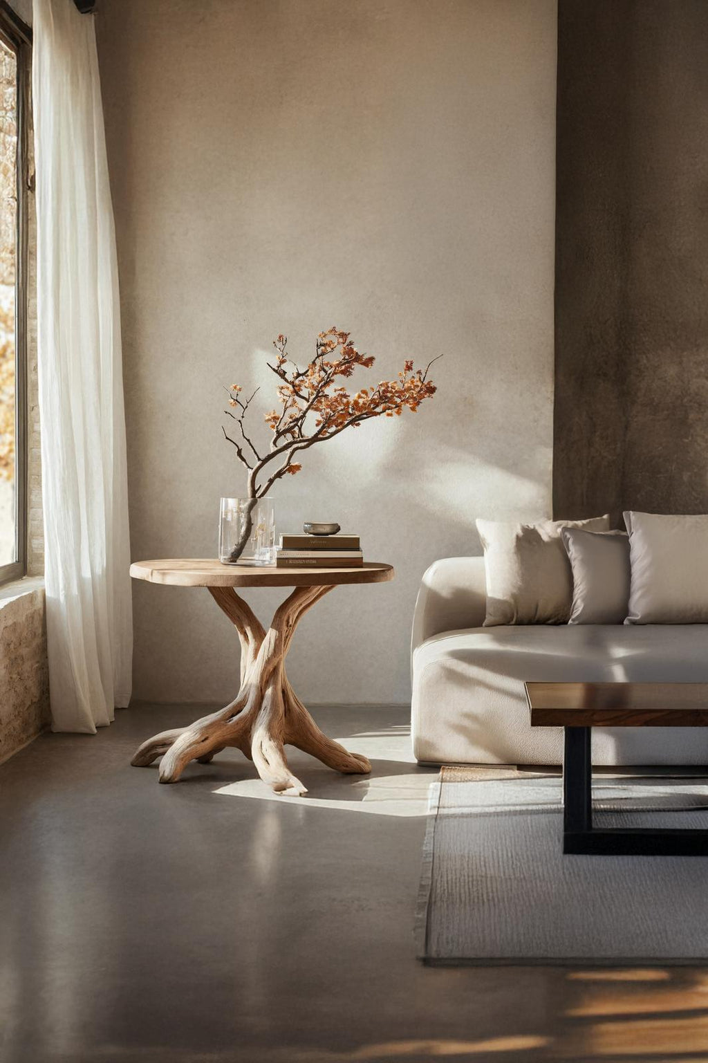 Handcrafted Solid Wood End Table, Modern Geometric Side Table for Living Room Accent & Wall Display