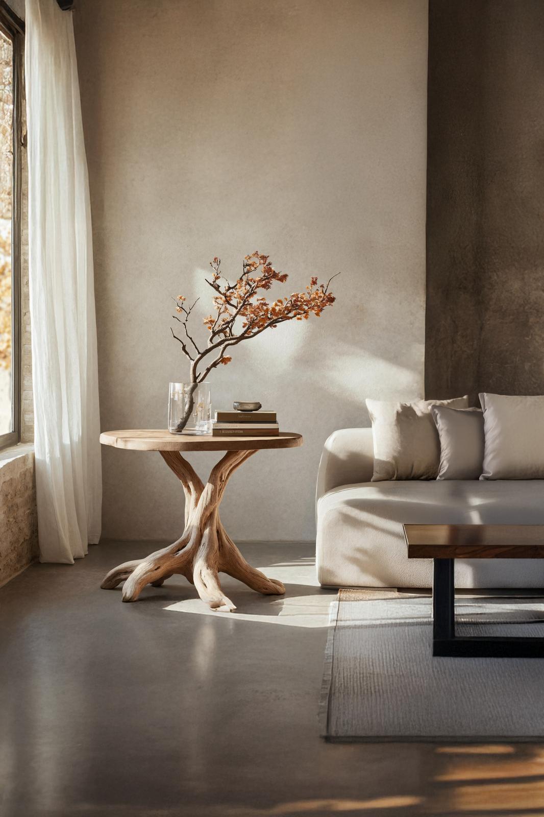 Handcrafted Solid Wood End Table, Modern Geometric Side Table for Living Room Accent & Wall Display