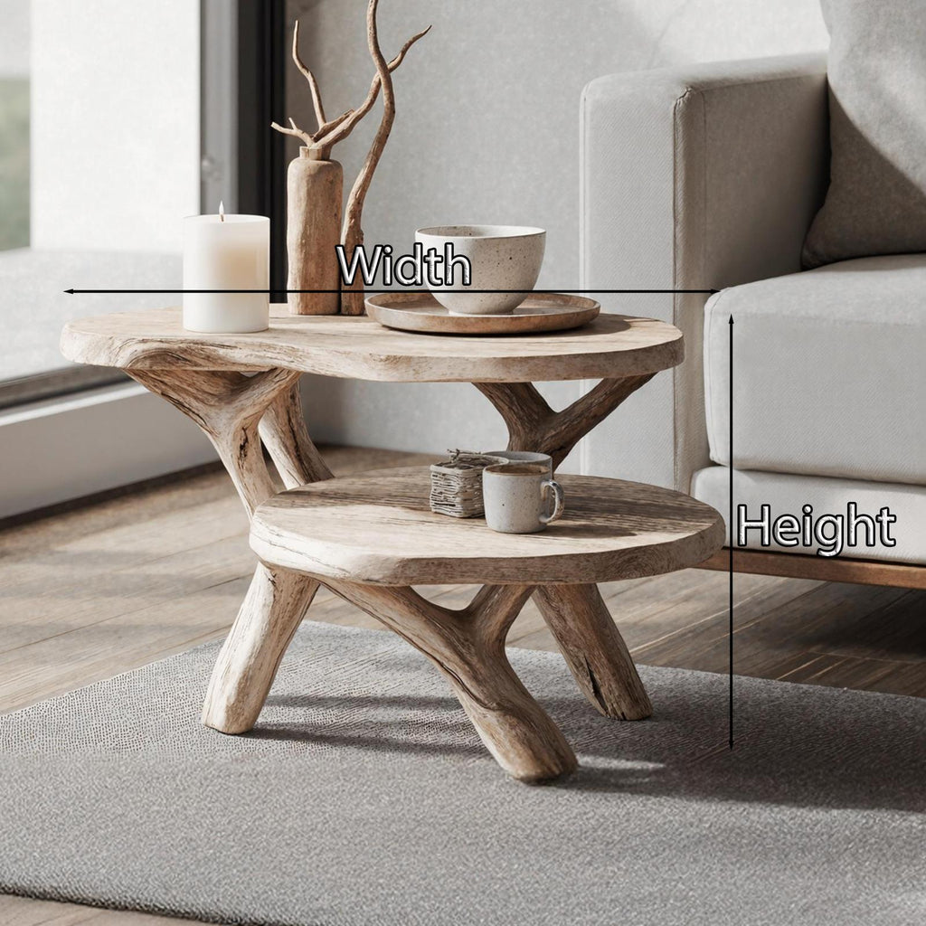Farmhouse Round Solid Wood End Table, Rustic Handcrafted Side Table & Nightstand for Living Room Decor
