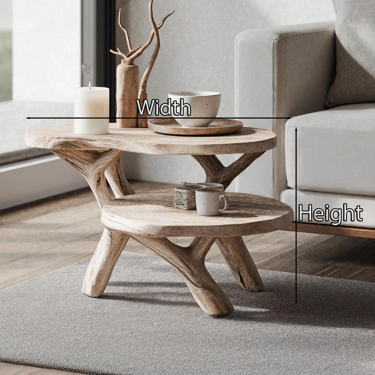 Farmhouse Round Solid Wood End Table, Rustic Handcrafted Side Table & Nightstand for Living Room Decor