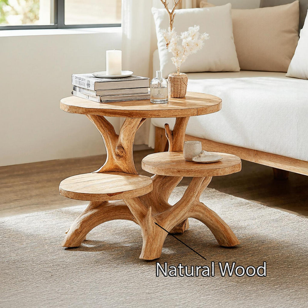 Rustic Live Edge Solid Wood End Table, Handcrafted Farmhouse Side Table & Nightstand for Entryway