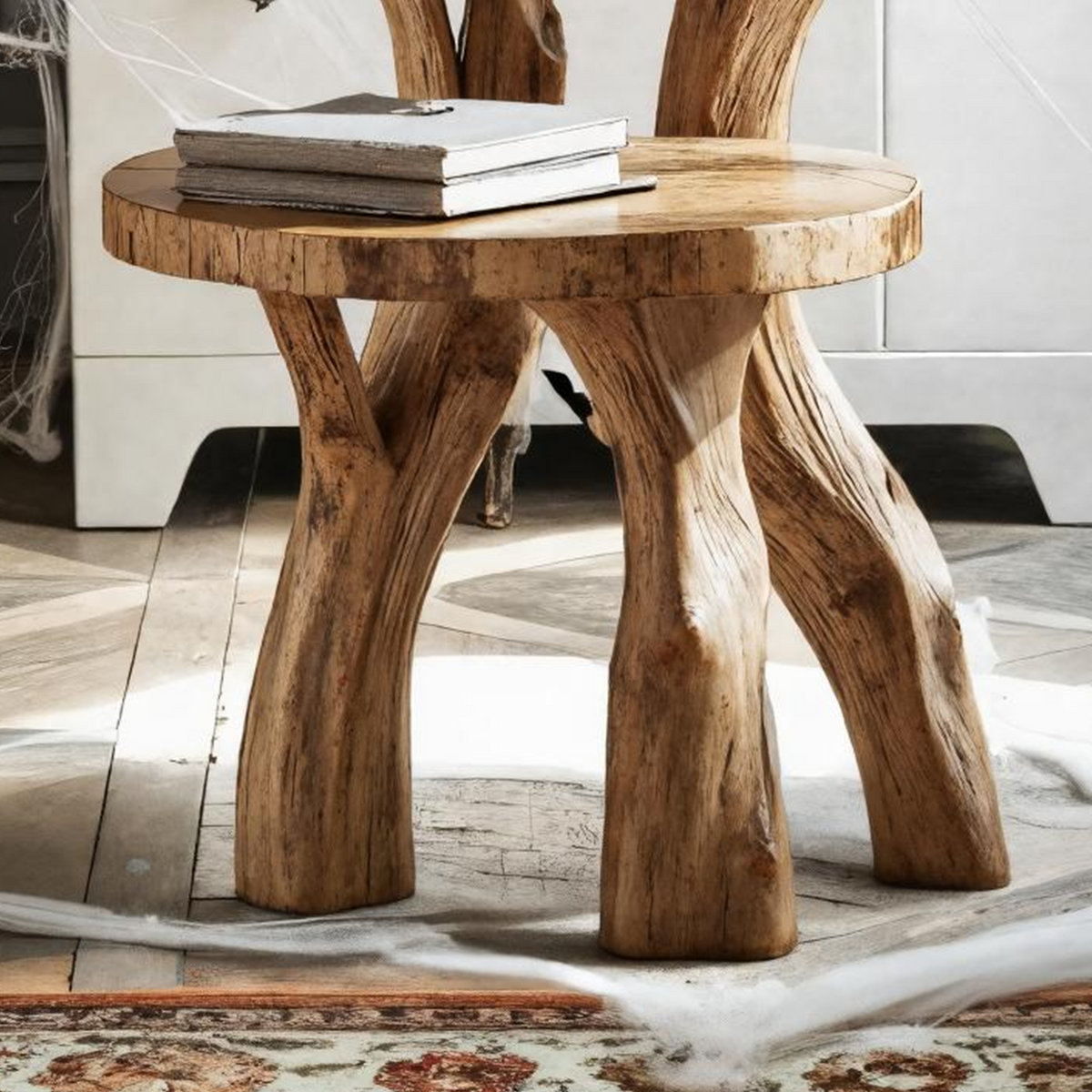 Farmhouse Live Edge Wooden End Table, Rustic Side Table, Small Nightstand for Living Room & Bedroom Decor