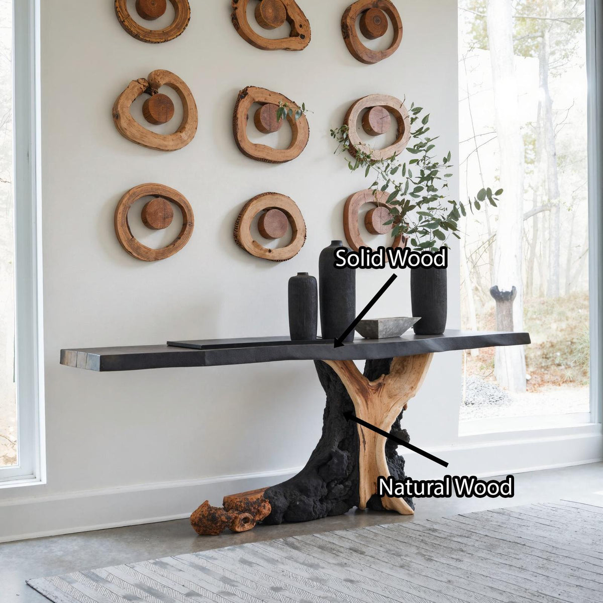 Live Edge Cantilevered Console Table, Handcrafted Solid Wood Entryway Sofa Accent Table for Hallway