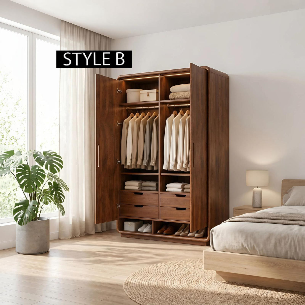 Minimalist Textured Surface Wardrobe For Guest Room Interior