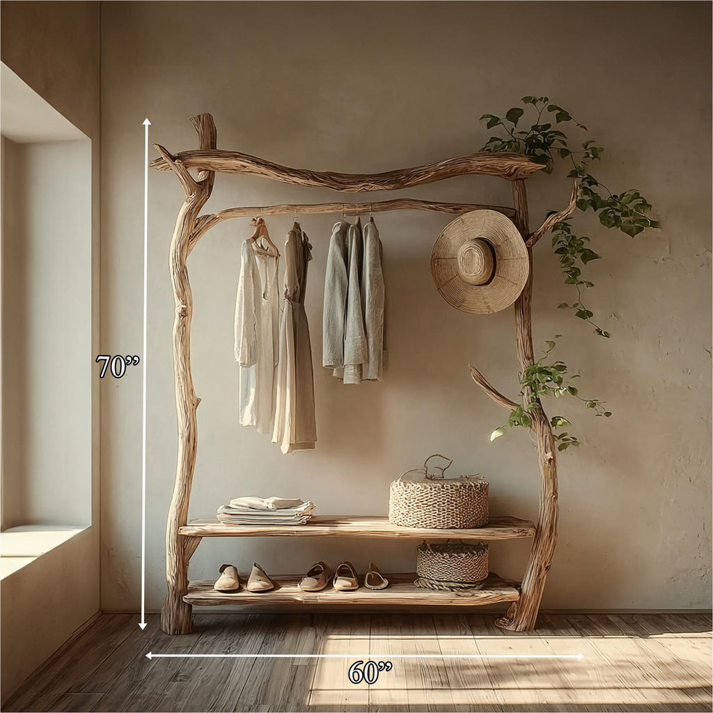 Rustic Clothing Rack Bedroom Entryway Storage