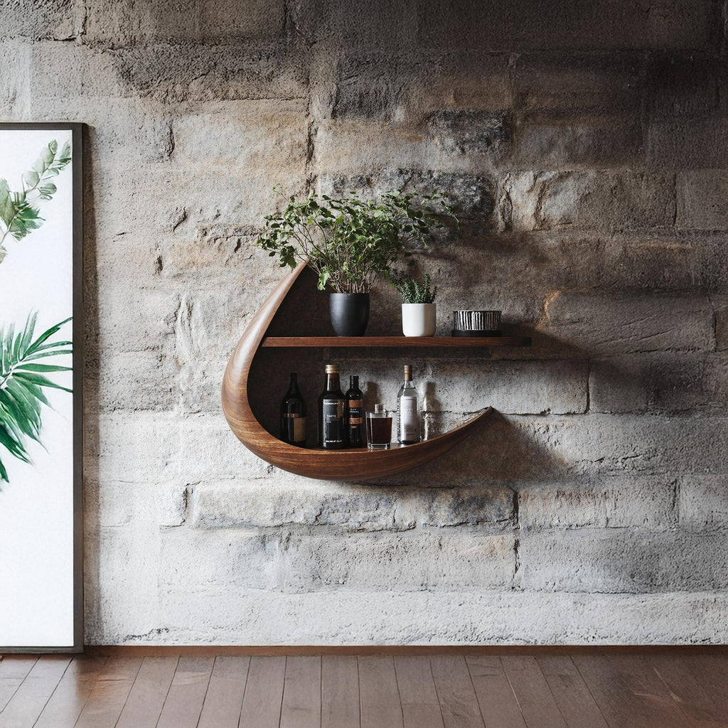 Handcrafted Live Edge Solid Wood Bookshelf, Wall Mounted Floating Storage Display Shelves for Modern Rooms