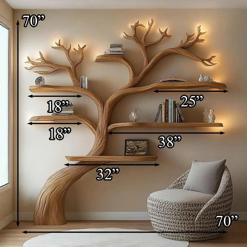 Tree Bookshelf Floating Shelf Rustic Decor Home Gift