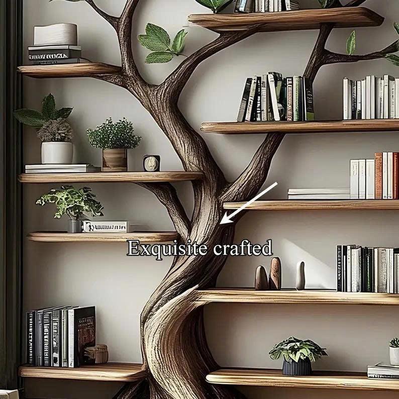 Tree Bookshelf Rustic Wooden Book Tree Shelf Home Office Decor Gift