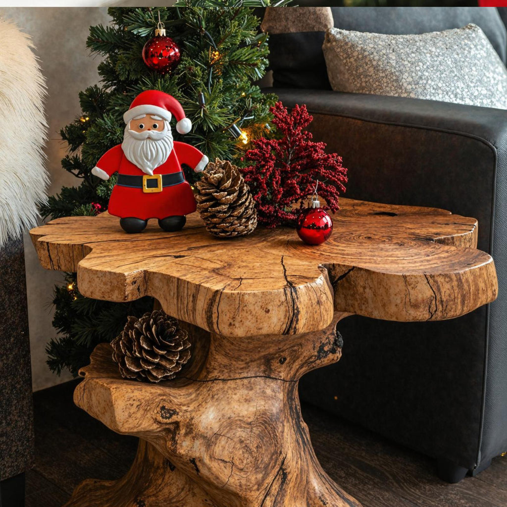 Handcrafted Live Edge End Table Christmas Decor