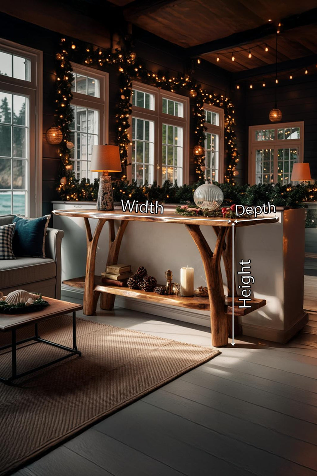 Mid-Century Live Edge Wooden Console Table, Modern Slab Entryway Table, Solid Hardwood Hallway Sofa Table