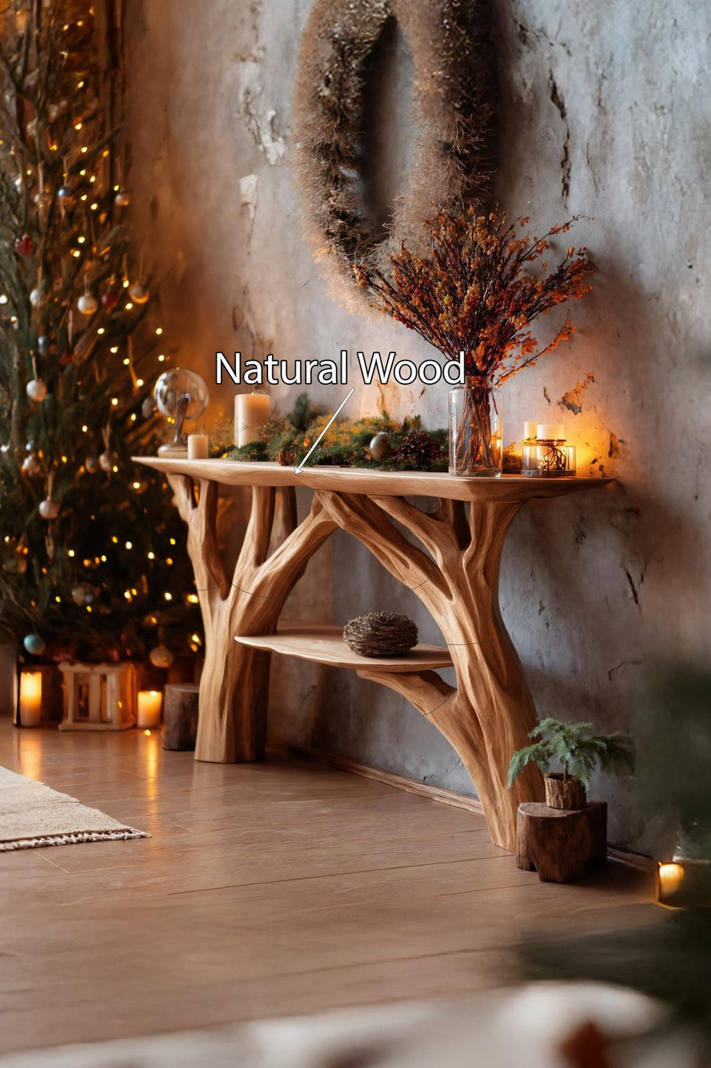 Handcrafted Wooden Console Table, Rustic Solid Timber Entryway Table, Behind Sofa Foyer Table for Living Room