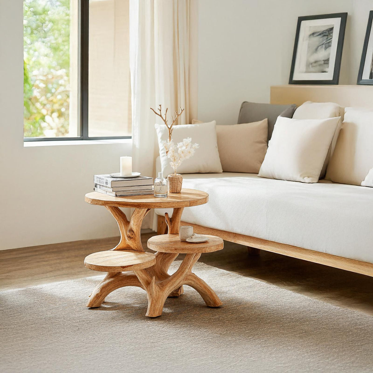 Rustic Live Edge Solid Wood End Table, Handcrafted Farmhouse Side Table & Nightstand for Entryway